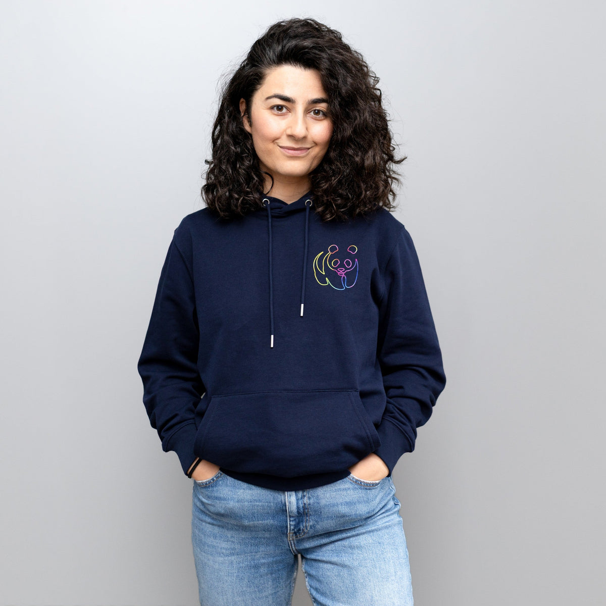 Unisex Hoodie // Rainbow Panda Mini // Navy