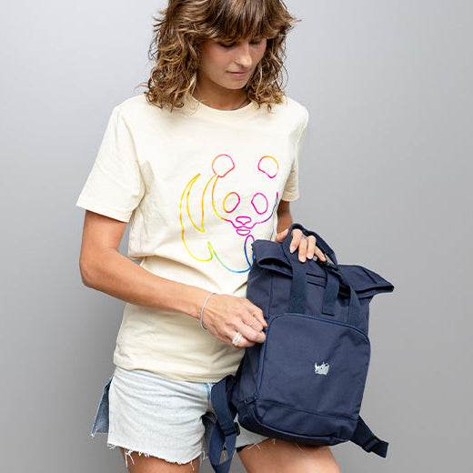 Blauer Rucksack & Bauchtasche mit Nashorn als Set