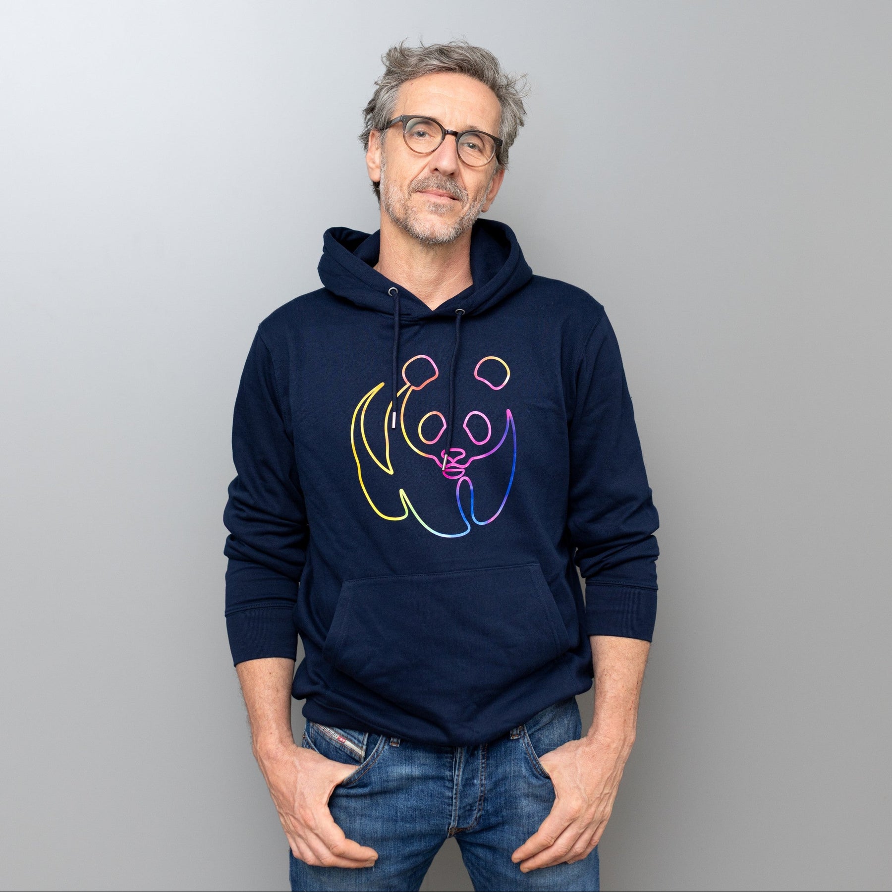 Unisex Hoodie // Rainbow Panda // Navy