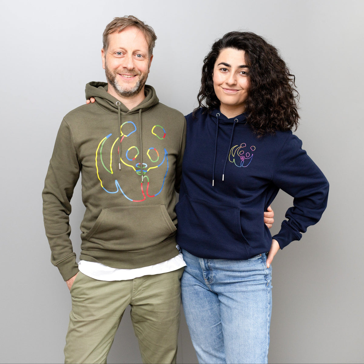 Unisex Hoodie // Rainbow Panda // khaki