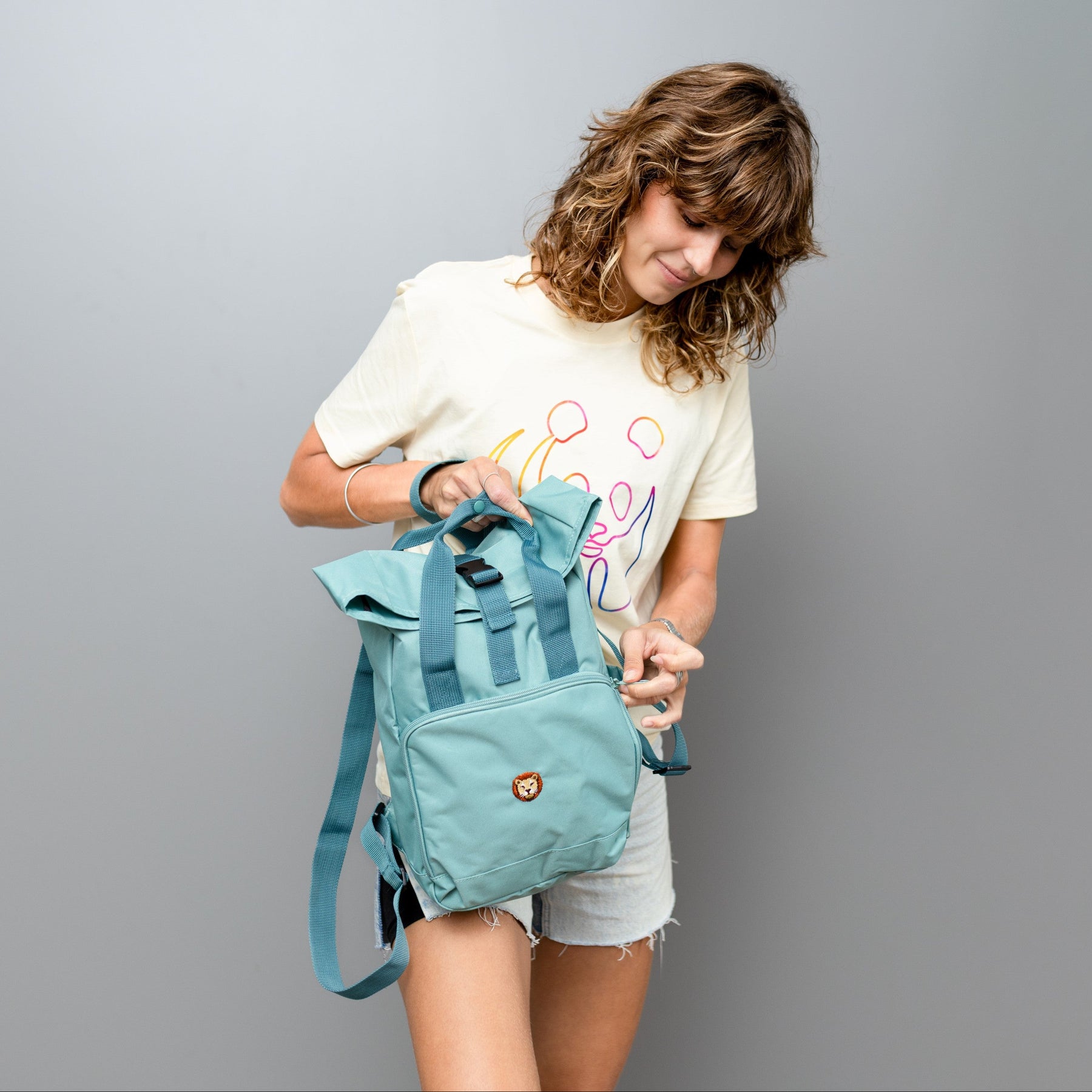 Salbeigrüner Rucksack & blaue Bauchtasche als Set