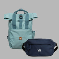 Salbeigrüner Rucksack & blaue Bauchtasche als Set