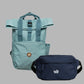 Salbeigrüner Rucksack & blaue Bauchtasche als Set